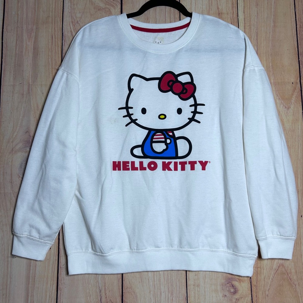 Sanrio Hello Kitty Sweatshirt Womens M White‎ Graphic Pullover Kawaii Kidcore